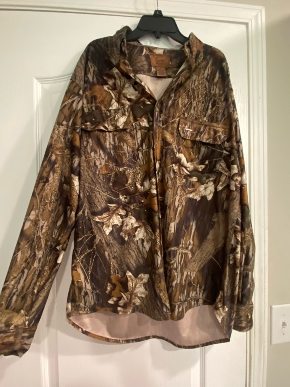 Camo Utility Button-Up Shirt Brown Camouflage Leaf Print like new